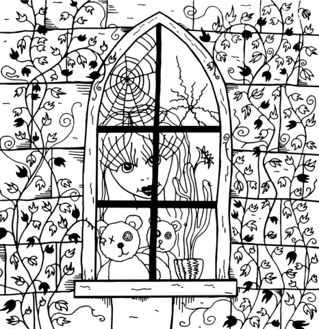 Girl At The Window Coloring Page